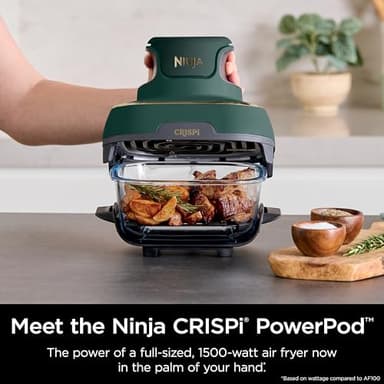 Ninja Crispi 5-in-1 Portable Glass Air Fryer, 4-QT, 2.5-QT & 6-Cup Glass Containers with Crisper Plates & Storage Lids, Microwave, Freezer & Dishwasher Safe, British Racing Green, FN103BF - Image 4