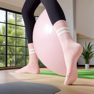 Pilates Socks with Grips for Women,3 Pairs Cotton Non Slip Yoga Crew Socks for Barre, Ballet, Dance, Workouts (US, Numeric, 5, 9, Regular, Regular, 3Pairs-Black&White&Pink-A) - Image 6