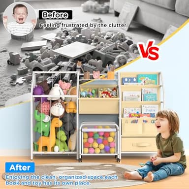 VORTULIUK Kids Bookshelf and Toy Storage, 3 Tier Sling Montessori Bookcase with Toy Organizer & Stuffed Animal Storage, Children Baby Toddler Book Shelf for Kids Rooms Nursery Bedroom Playroom, White - Image 4