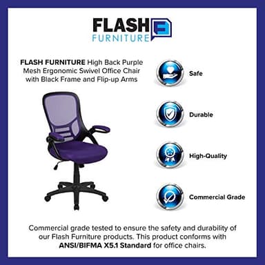 Flash Furniture Porter High-Back Swivel Office Chair with Adjustable Lumbar Support and Seat Height, Ergonomic Mesh Desk Chair with Flip-Up Armrests, Purple/Black - Image 12