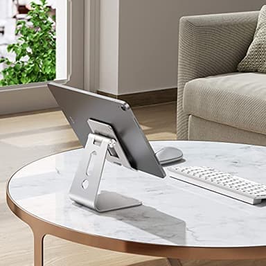 OMOTON Adjustable Tablet Stand for Desk, Upgraded Longer Arms for Greater Stability, T2 Tablet Holder with Hollow Design for Bigger Sized Phones and Tablets Such as iPad Pro/Air/Mini, Silver - Image 2