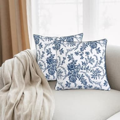 Ridhi Incremental Blue Block Print Cotton Throw Pillow Covers for Decorative Couch Pillows for Living Room, Chic Boho Cute Outdoor Thanksgiving Pillows Covers Gifts 18x18 Inches - Image 3