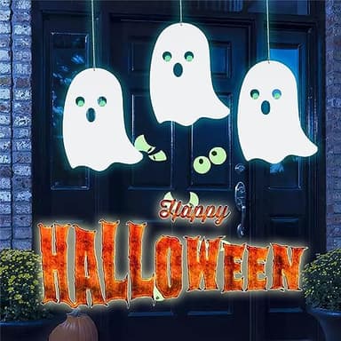 VinSees Halloween Metal Ghost Hanging Decorations for Yard Porch Outdoor Indoor, Halloween Decorative Metal Ghosts Hanging Decor with Glowing Eyes in The Dark, Set of 3 (Ghosts) - Image 5