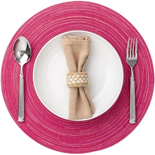 Round Placemats Set of 6 Woven Placemats Washable Braided Table Mats for Dining Table Heat Resistant Non-Slip Circle Place Mats(Pink) - Image 1