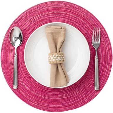 Round Placemats Set of 6 Woven Placemats Washable Braided Table Mats for Dining Table Heat Resistant Non-Slip Circle Place Mats(Pink) - Image 1
