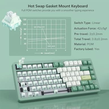 Womier SK75 75% Keyboard with Full Aluminum Wireless Mechanical Gaming Keyboard, VIA Custom Pre-lubed POM Switches RGB Creamy Gaming Key Board, 3-Modes Gasket Hot Swappable, Green - Image 5