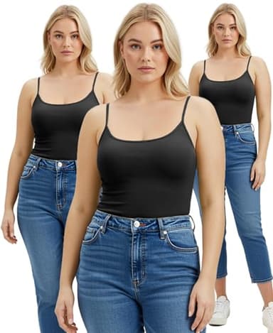 Emmalise Women's Basic Plus Size Long Camisole Cami Top Value Combo - 3Pk - Black, 3XL - Image 2