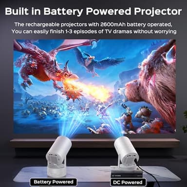 Mini Projector with WiFi & Bluetooth, Auto Keystone & Electric Focus, 270° Rotation Rechargeable Portable Outdoor Projector, Native 1080P 4K Supported for Home Theater & Camping - Image 2