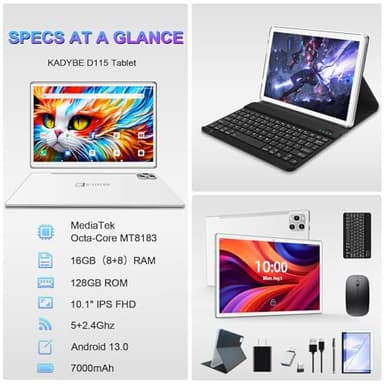 2025 Latest Tablet Android 13 Tablets 10 Inch, Tablets 128GB ROM+16GB RAM (8+8 Virtual), 2 In 1 Tablet with keyboard, Powerful Octa-Core+13MP Camera, 1TB TF Expandable, FHD IPS Display WiFi Tableta PC - Image 2