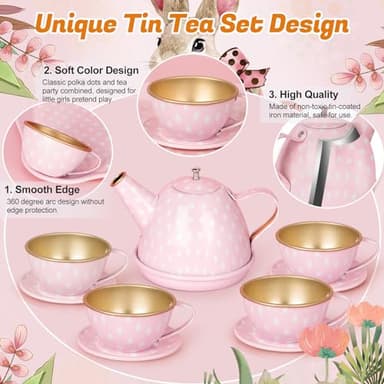 iAOVUEBY Tea Party Set for Little Girls, 49PCS Princess Tea Time Toys Including Tea Set Dessert Carrying Case, Kids Kitchen Pretend Playset, Tea Set for Girls Birthday Toddler Age 3-8, Pink - Image 4