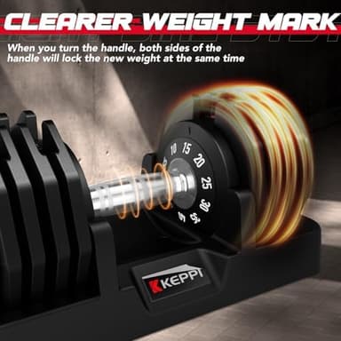 Keppi Adjustable Dumbbells Set-25lb/40lb/55lb/60lb, Anti-Slip Metal Fast Adjust Weight Handle, Exercise & Fitness for Full Body Workout - Adjustable Dumbbell Series - Image 4