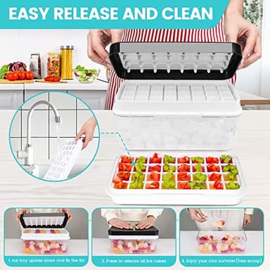 Ice Trays for Freezer with Lid and Bin,Ice Cube Trays for Freezer with 2 Trays,Easy Release 64 Pcs Ice for Chilling Cocktails Whiskey, BPA Free (Black) - Image 4