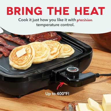 DASH Deluxe Everyday Electric Griddle with Dishwasher Safe Removable Nonstick Cooking Plate for Pancakes, Burgers, Eggs and more, Includes Drip Tray + Recipe Book, 20” x 10.5”, 1500-Watt - Grey - Image 7