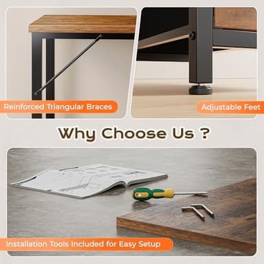 PRAISUN 63 Inch L Shaped Desk with Power Outlets and USB-C Port, Computer Corner Home Office Desk with File Fabric Drawers and Movable Monitor Stand, Larger Storage, Gaming, Writing, Rustic Brown - Image 9