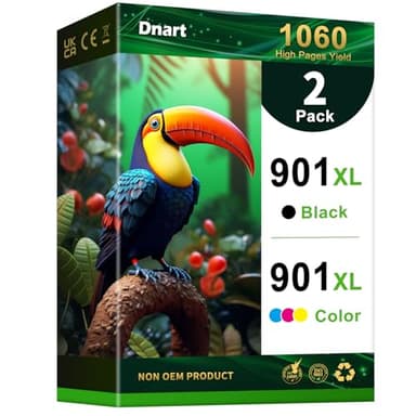 DNART 901XL Ink Cartridge Replacement for HP 901 Ink Cartridges Black/Color Combo Pack for Ink 901XL use for HP OfficeJet 4500, J4524, J4540, J4550, J4580, J4624, J4680 Printer 901XL (2 Pack) - Image 1