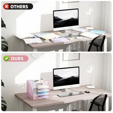 Marbrasse Desk Organizers and Accessories, 5-Tier Paper Letter Tray Organizer with File Holder, Mesh File Organizer, Office Desk Accessories & Organization for Supplies (Pink) - Image 5