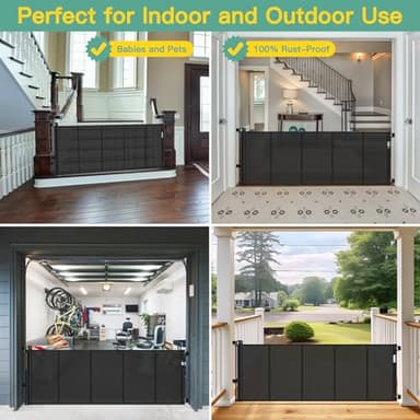 Reinforced 60" Wide Retractable Baby Gates with Upgraded Rods - Bottom Anti-Escape, 5 ft Mesh Baby Gate Retractable Dog Gate Indoor Pet Gate Retractable Stair Gate Outdoor Retractable Gate, Black - Image 4
