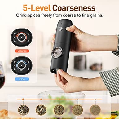 Electric Salt and Pepper Grinder Set-Rechargeable Automatic Pepper Mill Grinder with LED Christmas Gifts for Women, USB Adjustable Coarseness shakers, One-Hand Operation for Kitchen Gadgets - Image 5