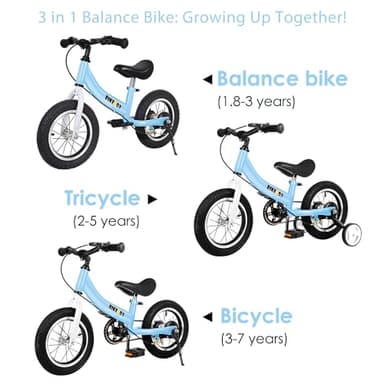 Balance Bike 3 in 1,The Dual Use of a Kids Balance Bike and Toddler Bike, for 2 3 4 5 6 7 Years Old -12 14 16 Inches with Training Theory, Brake, Pedal - Image 2