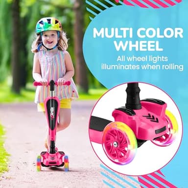 Hurtle 3 Wheeled Scooter for Kids - 2-in-1 Sit/Stand Child Toddlers Toy Kick Scooters w/ Flip-out Seat, Adjustable Height, Wide Deck, Flashing Wheel Lights, For Boys/Girls 1 Year Old+ (Pink) - Image 6