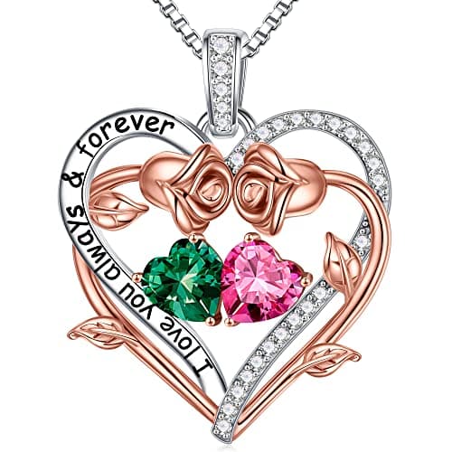 Iefil May October Birthstone Necklace, Anniversary Mothers Day Birthday Gift for Mom Her Women Birthstone Jewelry Green Emerald Necklace Pink Sapphire Necklaces - Image 1