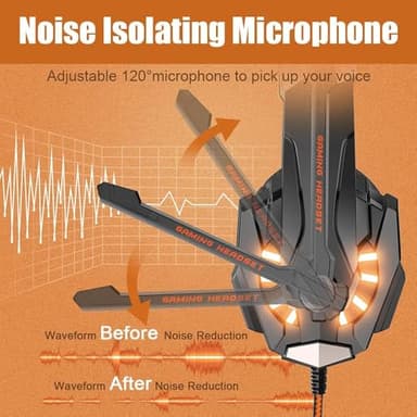 BENGOO G9000 Stereo Gaming Headset for PS4, PC, Xbox One Controller, Noise Cancelling Over Ear Headphones with Mic, LED Light, Bass Surround, Soft Memory Earmuffs (Orange) - Image 5
