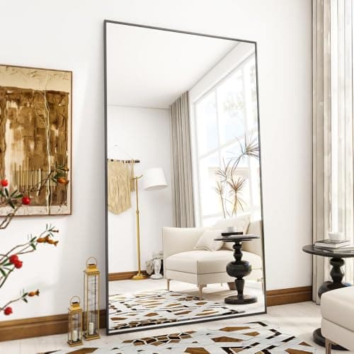 VooBang Large Full Length Mirror 78" x 35" - Shatterproof Floor Full Body Mirror with Aluminum Alloy Frame, Freestanding, Hanging, or Wall-Leaning, for Bedroom, Living Room, Dressing Room, Black - Image 1