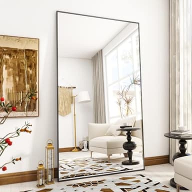 VooBang Large Full Length Mirror 78" x 35" - Shatterproof Floor Full Body Mirror with Aluminum Alloy Frame, Freestanding, Hanging, or Wall-Leaning, for Bedroom, Living Room, Dressing Room, Black - Image 1