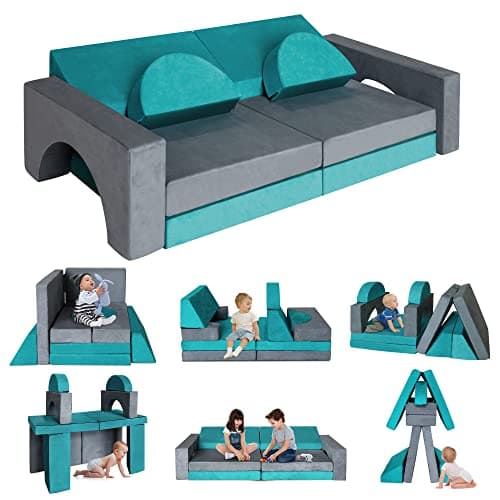 RELIANCER Modular Kids Play Set - 8PCS Foam Couches for Playroom, Toddler to Teen Sectional Sofa, Childrens Nugget Couch, Playhouse Fort Set - Image 1