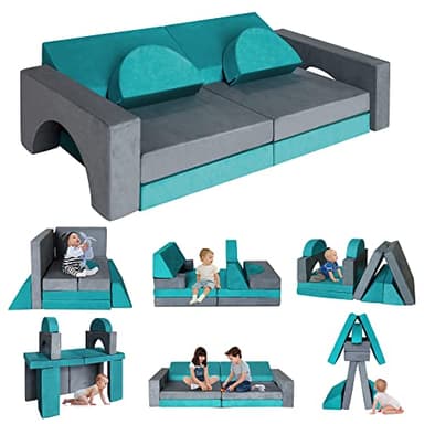 RELIANCER Modular Kids Play Set - 8PCS Foam Couches for Playroom, Toddler to Teen Sectional Sofa, Childrens Nugget Couch, Playhouse Fort Set - Image 1