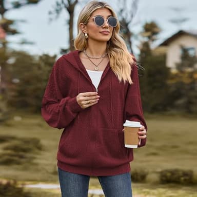 SYEXDZON Zip Up Hoodies For Women Oversized Sweatshirts Fleece Jackets Casual Comfy Fashion Outfits 2024 Fall Winter Clothes Claret - Image 4