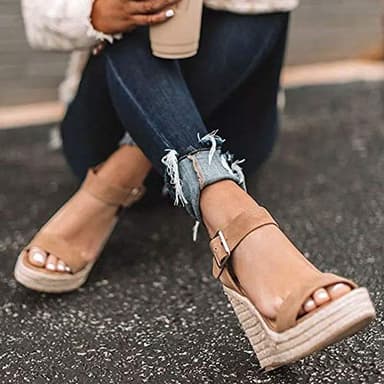 VICKI·VICKI Women's Wedges Sandals Platform Wedge Heels Espadrilles Women Shoes Sandals Khaki Size 7 - Image 3