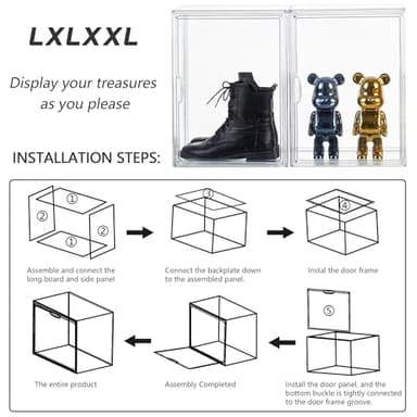 Clear Stackable Plastic Storage Bins with Magnetic Attraction Lid, Acrylic Box Display Case Showcase for Cosmetic, Large Figures Collectibles (4 Pack, X-Large) - Image 5