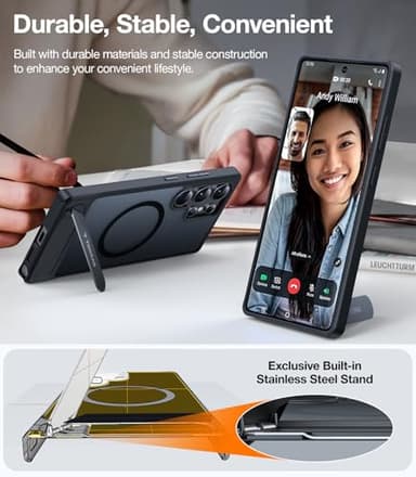 TORRAS Strong Magnetic & Seamless Stand for Samsung Galaxy S25 Ultra Case, Fit for MagSafe, Mil-Grade Drop Protection, Kickstand for Samsung Galaxy S25 Ultra Case, Translucent Back/Black Edge - Image 4