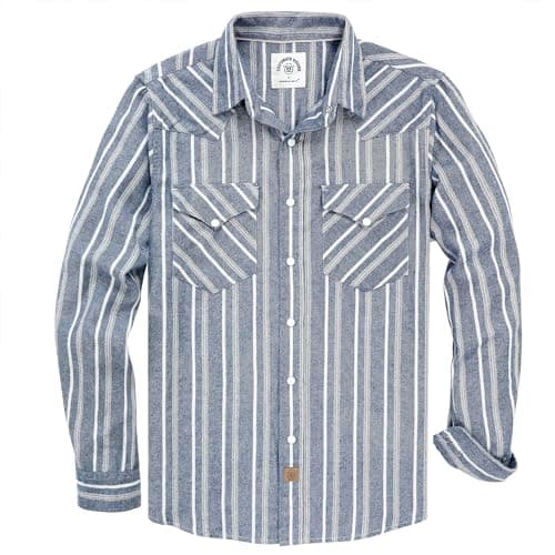 Dubinik® Flannel Shirt for Men Western Cowboy Pearl Snap Shirts for Men Long Sleeve Vintage Buttons Down Plaid Shirt - Image 1