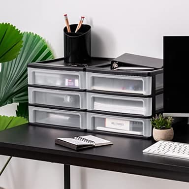 IRIS USA Plastic Stacking Desk Top 3-Drawer Storage Organizer, 2-Pack, for Makeup Vanity Nail Polish Bathroom Stationery Art Craft Supplies Kitchen Office Garage and Small Organization, Medium, Black - Image 7