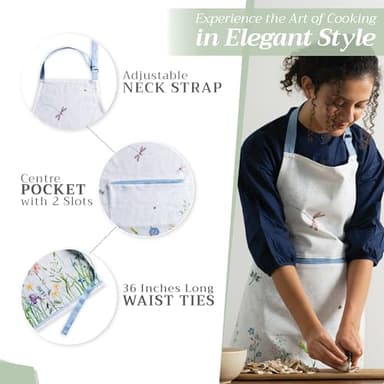 Maison d' Hermine Apron for women with Pocket 100% Cotton 27.50"x31.50" 1 Piece Adjustable Neck Strap & long ties Apron Men, Chef, Wedding, Cooking, Gardening, Server Spring/Summer (Fleurs De Mai) - Image 6