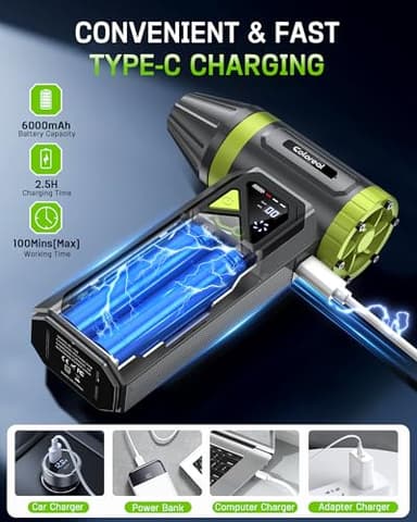 Compressed Air Duster-150000RPM Powerful Cordless Electric Air Duster, Rechargeable ＆ 3-Gear Adjustable Mini Air Blower with LED Light, Dust Blower for Computer, Keyboard, Outdoor, House and Car - Image 5