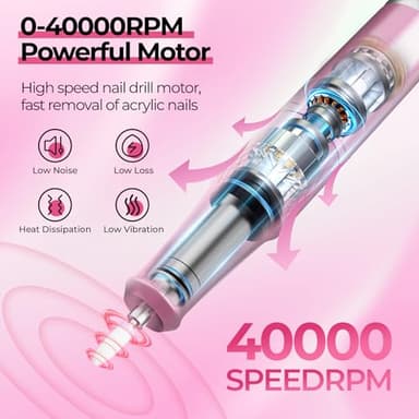 JOSGLOI 40000RPM Electric Nail File Drill Professional Kit, Drill Machine with LCD Display, Manicure Pedicure Polishing Acrylic Gel Nail Grinder for Salon, Home Use - Image 2