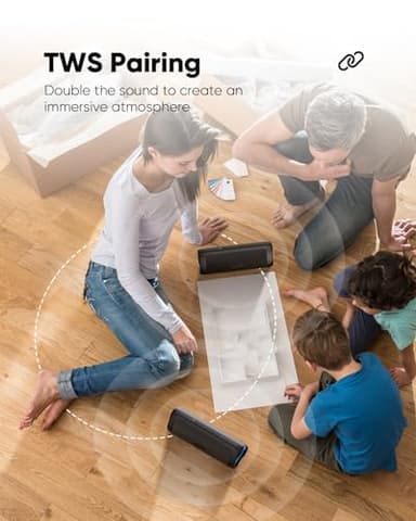 Bluetooth Speaker Stocking Stuffers for Men Women Teens Boys Girls: Portable Wireless, IPX5 Waterproof, White Elephant Gifts for Adults, Up to 20H Playtime, TWS Pair, for Home/Party/Outdoor (Black) - Image 6