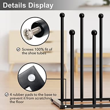 pickpiff Free Standing Shoe Racks - Black Metal Boot Rack for Dorm Room, Closet, Entryway, Bedroom, Patio Outdoor, Hallway, Black, Shoe Storage Fit for 6 Pairs - Image 4