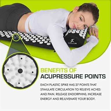 ProsourceFit Acupressure Mat and Pillow Set for Back/Neck Pain Relief and Muscle Relaxation, Black - Image 3