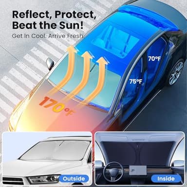 Windshield Sunshade for Dodge RAM 1500 2019-2023 2024 2025 - Innovative No-Light-Pass Technology, Mirror Cut-Out, Blocks 99% UV Rays, Fade-Resistant, Easy-Fold RAM 1500 Windshield Sun Shade - Image 2