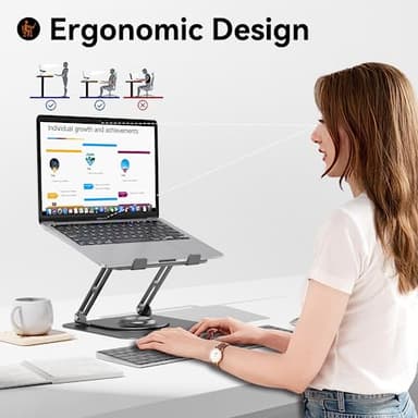 JOYEKY Laptop Stand for Desk, Adjustable Computer Stand with 360° Rotating Base, Ergonomic Laptop Riser for Collaborative Work, Foldable & Portable Laptop Stand, fits for All 10-16" Laptops - Image 7