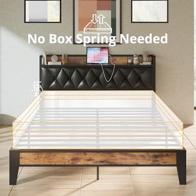 ANCTOR Queen Bed Frame, Storage Headboard with Outlets, Easy to Install, Sturdy and Stable, No Noise, No Box Springs Needed, Rustic Brown and Black - Image 9