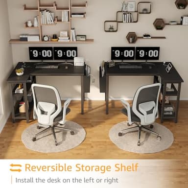 DLisiting Black L Shaped Desk with Shelves Power Outlet, 40 Inch Small Corner Computer Gaming Desk for Small Space Home Office, Study Work PC Desks for Bedroom, Black - Image 4