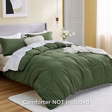 Bedsure Duvet Cover Queen Size - Soft Double Brushed Bedding Set for Kids & Adults, Zipper Closure, 3 Pieces, Includes 1 Duvet Cover (90"x90") & 2 Pillow Shams, NO Comforter, Olive Green - Image 2