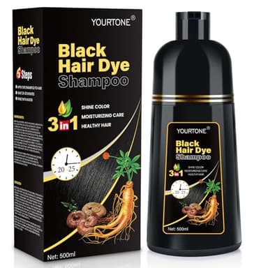 YOURTONE Black Hair Dye Shampoo Instant & Easy 3-in-1 Hair Color Solution for Men and Women - Herbal Formula, Ammonia-free, Lasts 30 Days - 16.90 oz - Image 1