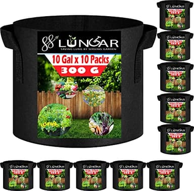 LUNGAR Plant Grow Bags - 10 Gallon 10 Packs Planter Pot, Thickest Aeration 300G Non-Woven Fabric, Reinforced Handles for Weatherproof Nursery Pot, Enhanced Double Seam - Image 1
