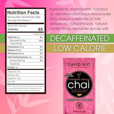 Flamingo Vanilla Decaffeinated Reduced Calorie Chai Tea Latte Mix, 0.63 Oz (Pack of 48), Single Serve Packets, Decaf Black Tea, Organic Spices, Sugar Free, Dairy Free, Serve Hot or Cold - Image 2
